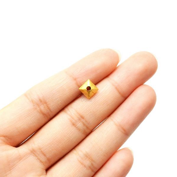 18K Solid Yellow Gold Square Puff Shape Brushed Finishing 6X6mm Bead, SGTAN-0426, Sold By 1 Pcs.