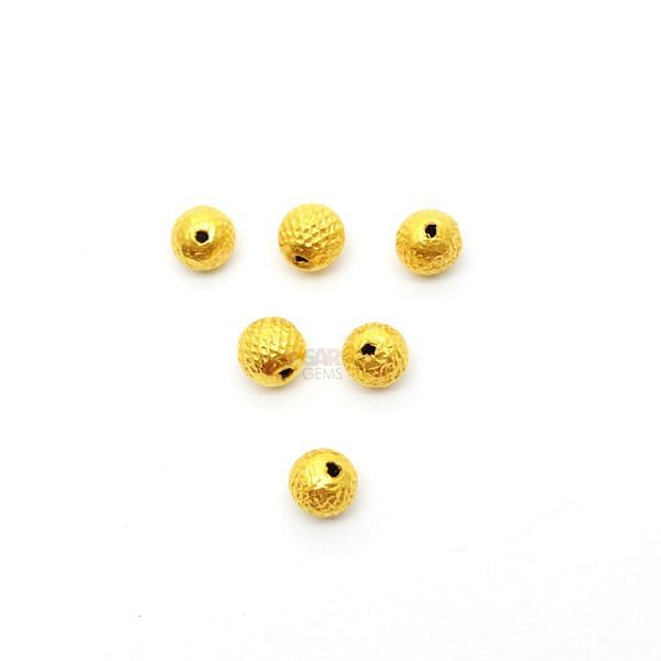 18K Solid Yellow Gold Ball Shape Textured Finishing 5mm Bead, SGTAN-0428, Sold By 3 Pcs.