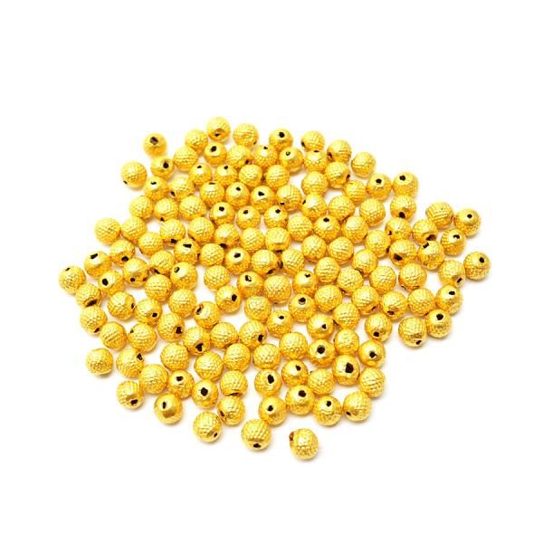 18K Solid Yellow Gold Ball Shape Textured Finishing 5mm Bead, SGTAN-0428, Sold By 3 Pcs.