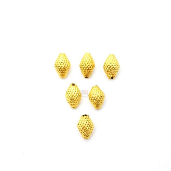 18K Solid Yellow Gold Drum Shape Textured Finishing 5X8mm Bead, SGTAN-0430, Sold By 5 Pcs.