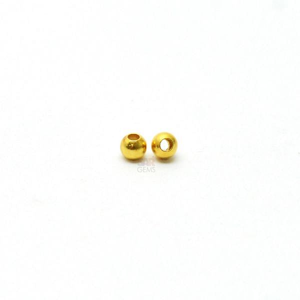 18K Solid Yellow Gold Ball Shape Plain Finished, 3,5mm Bead, SGTAN-0438, Sold By 3 Pcs.