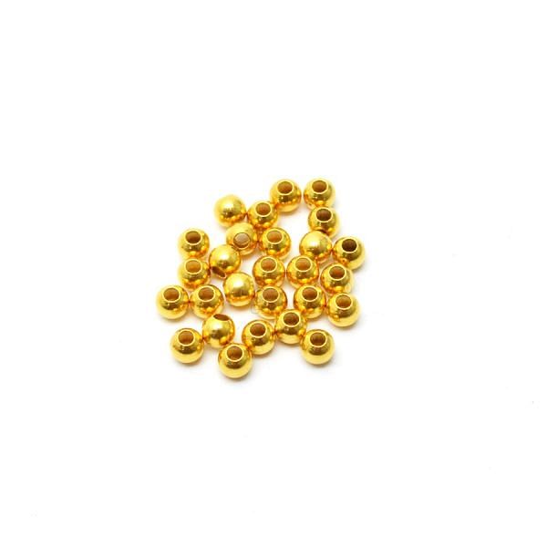 18K Solid Yellow Gold Ball Shape Plain Finished, 3,5mm Bead, SGTAN-0438, Sold By 3 Pcs.