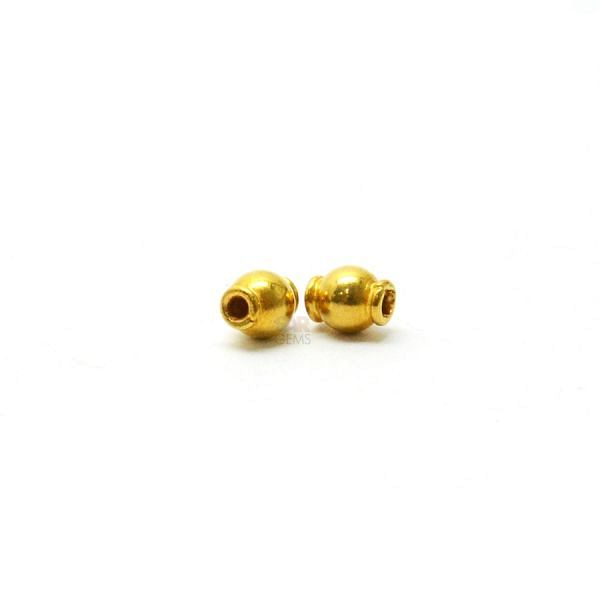 18K Solid Yellow Gold Ball Shape Plain Finished, 3,5X4mm Bead, SGTAN-0439, Sold By 5 Pcs.