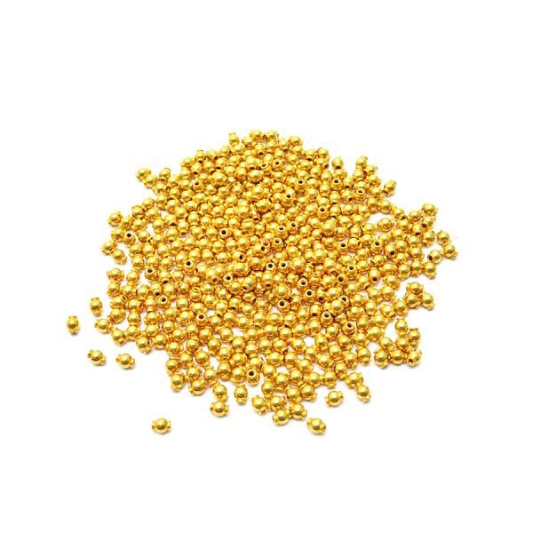 18K Solid Yellow Gold Ball Shape Plain Finished, 3,5X4mm Bead, SGTAN-0439, Sold By 5 Pcs.
