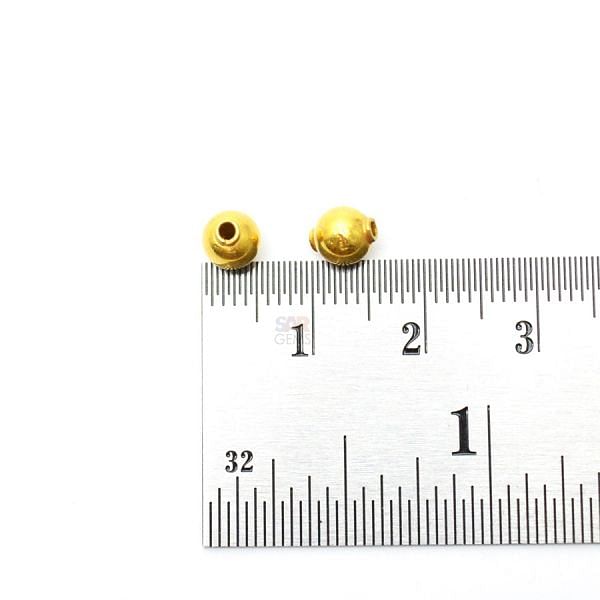 18K Solid Yellow Gold Ball Shape Plain Finished, 5,2X6mm Bead, SGTAN-0440, Sold By 2 Pcs.