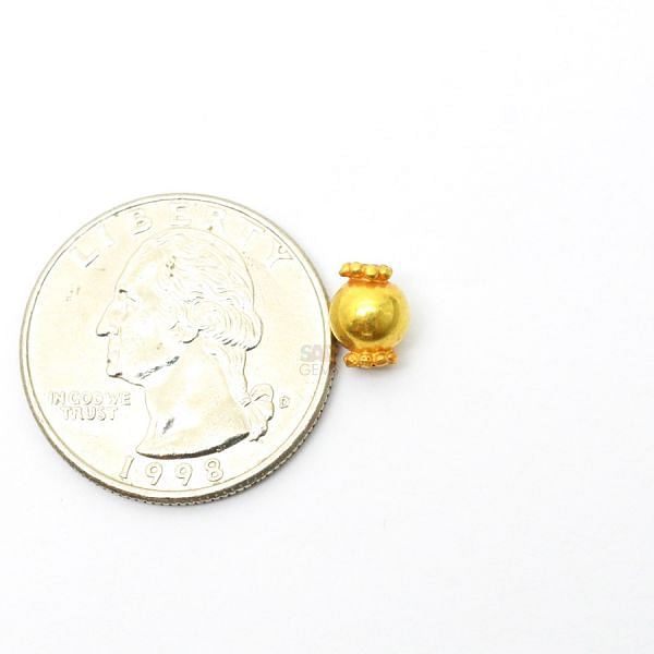 18K Solid Yellow Gold Ball Shape Plain Finished, 6X8mm Bead, SGTAN-0441, Sold By 1 Pcs.