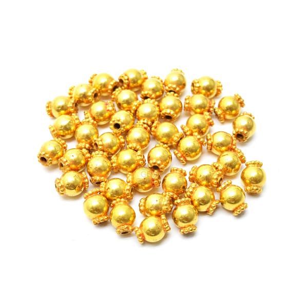 18K Solid Yellow Gold Ball Shape Plain Finished, 6X8mm Bead, SGTAN-0441, Sold By 1 Pcs.