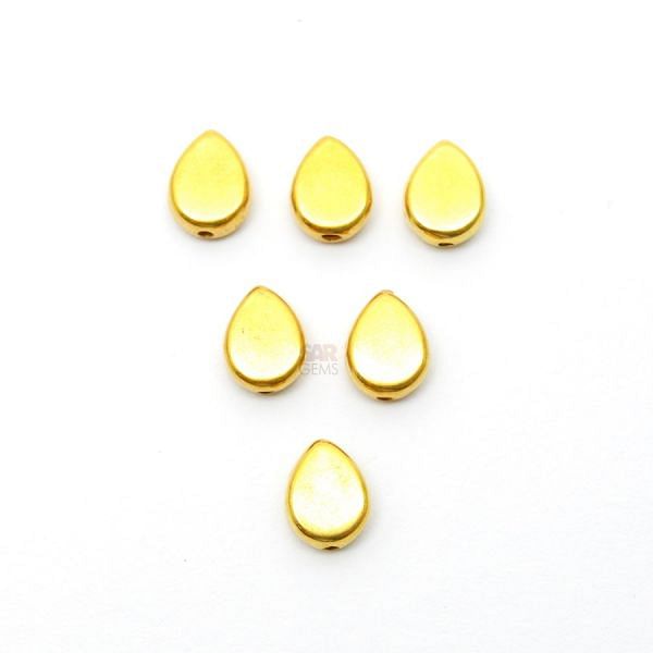 18K Solid Yellow Gold Pear Shape Plain Finished, 6,5X8mm Bead, SGTAN-0448, Sold By 2 Pcs.