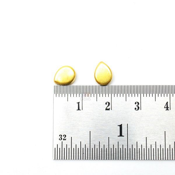 18K Solid Yellow Gold Pear Shape Plain Finished, 6,5X8mm Bead, SGTAN-0448, Sold By 2 Pcs.