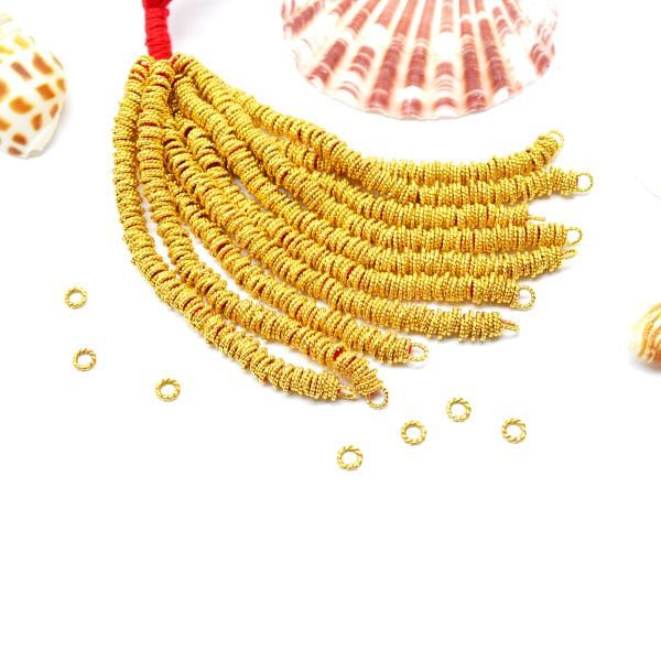 18K Gold Round Jumpring Beads, Beads  3,5X0,7mm in Twisted Wire Finishing, SGTAN-0452, Sold By 5 Pcs.