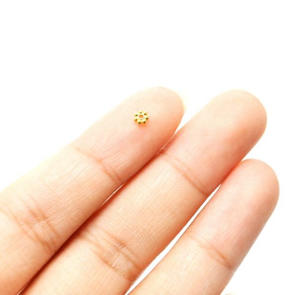 18K Solid Yellow Gold Flower Shape Plain Finished, 3.0X0.8 mm Bead. (Sold By 5 Piece)
