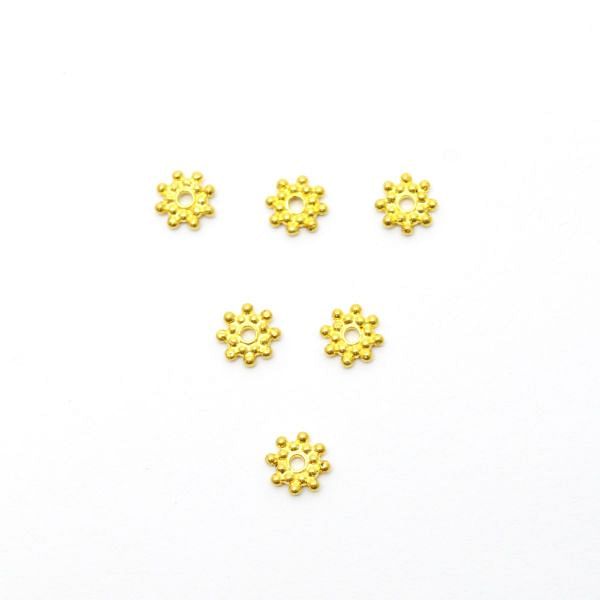 18 Carat Solid Gold Flower Beads in 5,0X0,8 mm Size For Jewellery Making, SGTAN-0463, Sold By 5 Pcs.