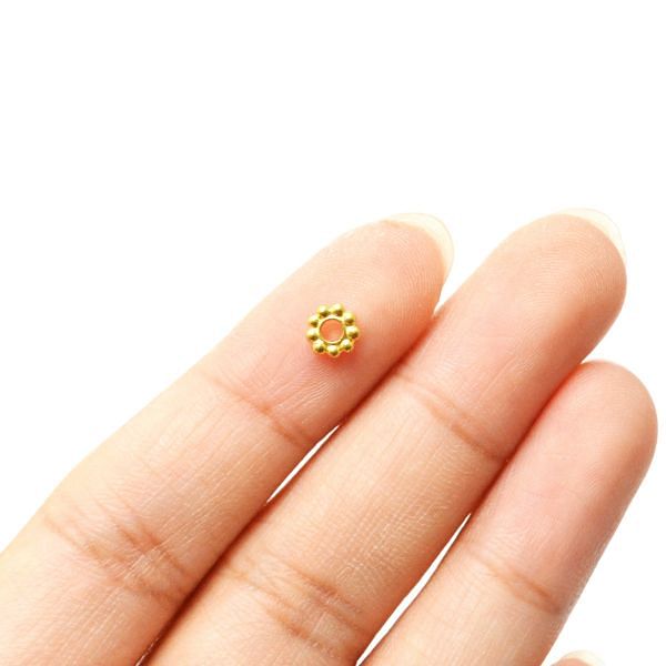 18K Solid Yellow Gold Flower Shape Plain Finished, 5,0X1,2 mm Bead, SGTAN-0467, Sold By 5 Pcs.
