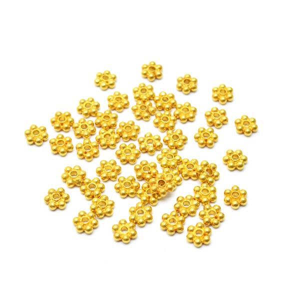 Plain 18 Carat Solid Gold Beads In Flower Shape With 6.5X2.0 mm Size 