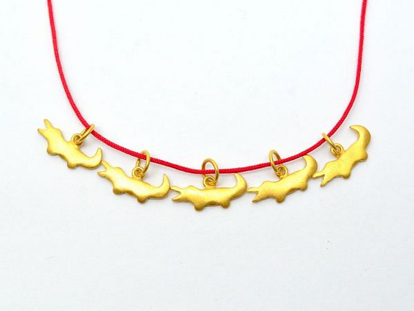  14,7X4,5X3,5X1 mm 18 Carat Solid Gold Whale Shape Crocodile Beads For Pendant Making, SGTAN-0501, Sold By 1 Pcs.
