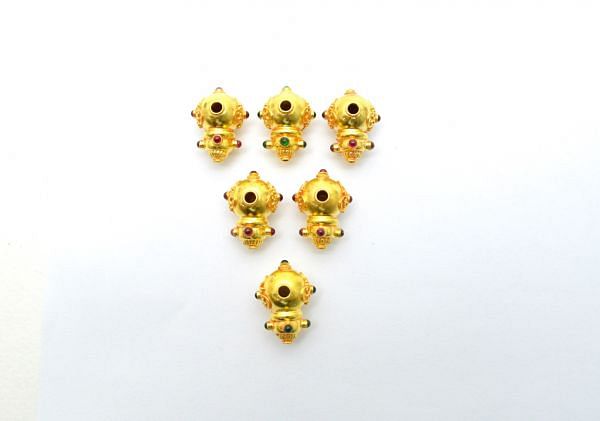 18K Solid Yellow Gold Fancy Shape 20X12X15 Bead With Stone, SGTAN-0561, Sold By 1 Pcs.
