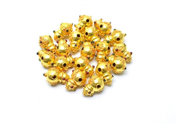 18K Solid Yellow Gold Fancy Shape 20X12X15 Bead With Stone, SGTAN-0561, Sold By 1 Pcs.