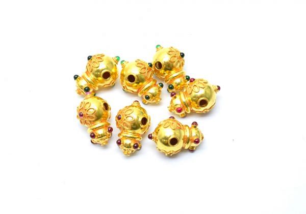 18K Solid Yellow Gold Fancy Shape 20X12X15 Gold Bead With Stone Studded, SGTAN-0562, Sold By 1 Pcs.
