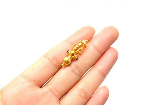 26X9X6 mm 18K Gold Bead With Stone, SGTAN-0568, Sold By 1 Pcs.