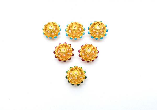 18K Solid Yellow Gold Roundel Shape 13x12mm Bead With Stone, SGTAN-0570, Sold By 1 Pcs.
