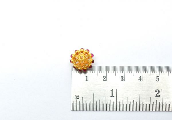 18K Solid Yellow Gold Roundel Shape 13x12mm Bead With Stone, SGTAN-0570, Sold By 1 Pcs.