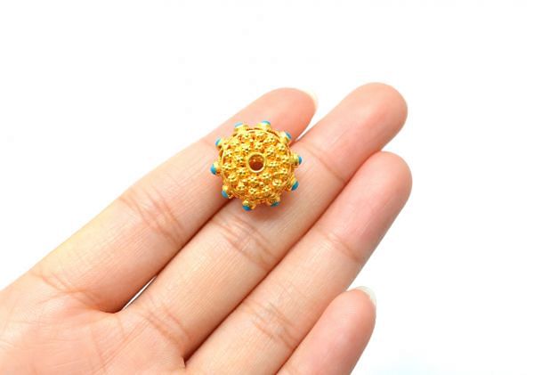 18K Solid Yellow Gold Bead in Roundel Shape - 16X10 mm Size, SGTAN-0571, Sold By 1 Pcs.