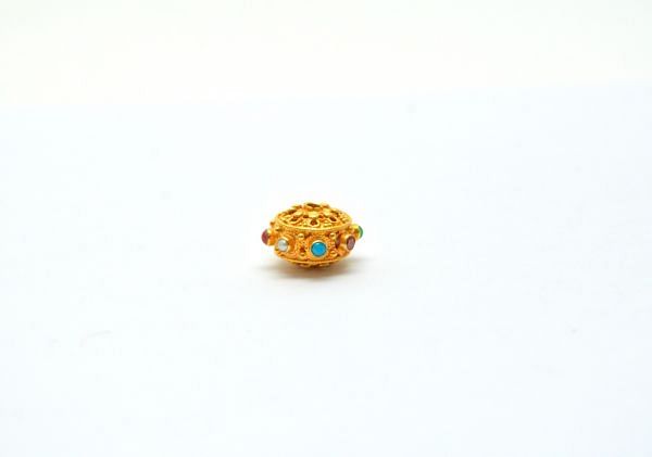 14X9 mm 18K Solid Yellow Gold Roundel Shape Beads With Turquoise, Hydro Emerald , Hydro Ruby, SGTAN-0574, Sold By 1 Pcs.
