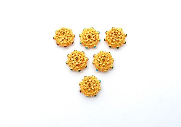 14X9 mm 18K Solid Yellow Gold Roundel Shape Beads With Turquoise, Hydro Emerald , Hydro Ruby, SGTAN-0574, Sold By 1 Pcs.