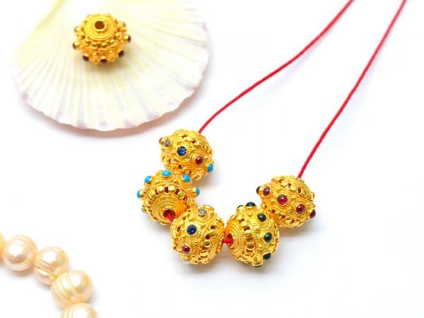 18K Solid Yellow Gold Bead - Roundel in Shape , 12X14mm Size, SGTAN-0576, Sold By 1 Pcs.