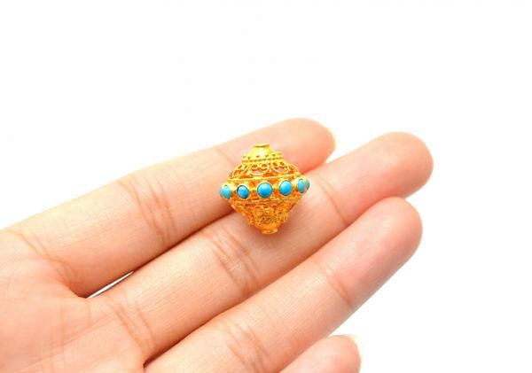 Fancy 18K Solid Yellow Gold Bead With 16X16 mm Size in Roundel Shape, SGTAN-0579, Sold By 1 Pcs.