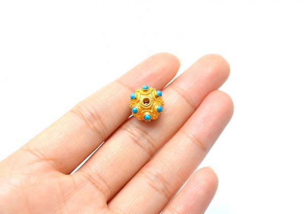 18K Solid Yellow Gold Wheel Shape Bead in 11,5X7,5 mm Size, SGTAN-0581, Sold By 1 Pcs.