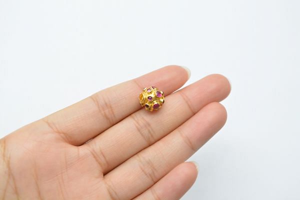 18K Solid Yellow Gold Bead in Round Shape - 11X11 mm Size, SGTAN-0582, Sold By 1 Pcs.