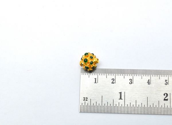18K Solid Yellow Gold Round Shape 11X10,5 mm Bead With Stone Studded, SGTAN-0583, Sold By 1 Pcs.