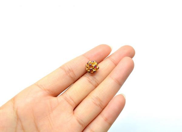18K Solid Yellow Gold Round Shape 10X10 mm Bead With Stone, SGTAN-0584, Sold By 1 Pcs.