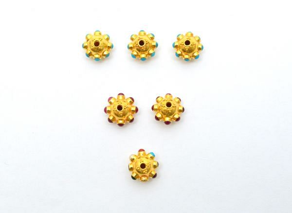 18K Solid Yellow Gold Round Shape 11X8 mm Bead With Stone, SGTAN-0585, Sold By 1 Pcs.