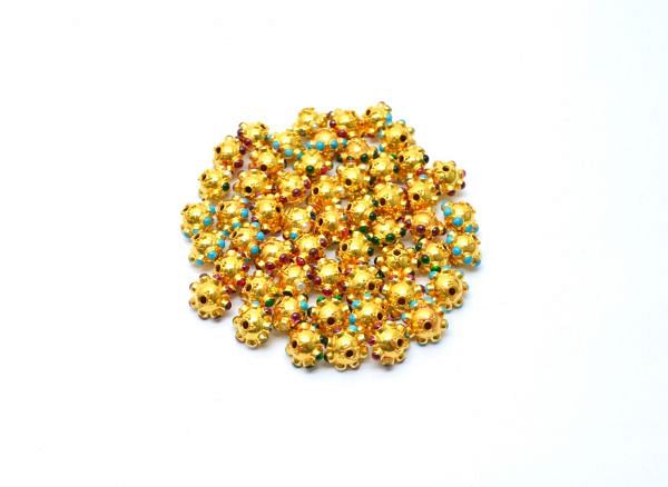 18K Solid Yellow Gold Round Shape 11X8 mm Bead With Stone, SGTAN-0585, Sold By 1 Pcs.