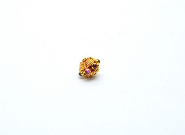 18K Solid Yellow Gold Roundel Shape 9X11 mm Bead With Stone, SGTAN-0587, Sold By 1 Pcs.