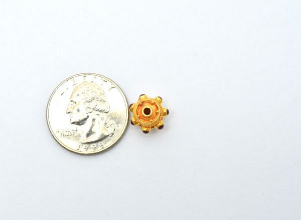 18K Solid Yellow Gold Roundel Shape 9X11 mm Bead With Stone, SGTAN-0587, Sold By 1 Pcs.