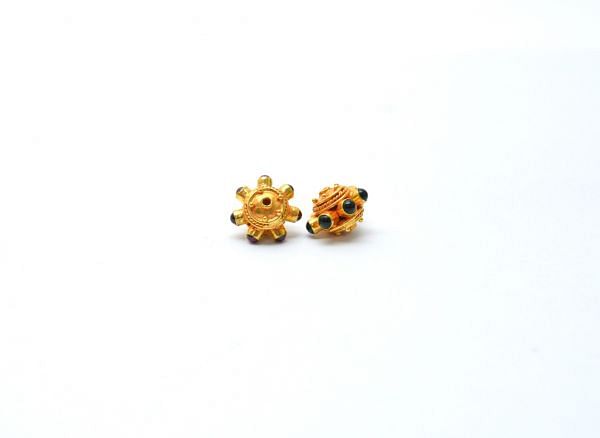 18K Solid Yellow Gold Roundel Shape 11X8 mm Bead With Stone, SGTAN-0588, Sold By 1 Pcs.