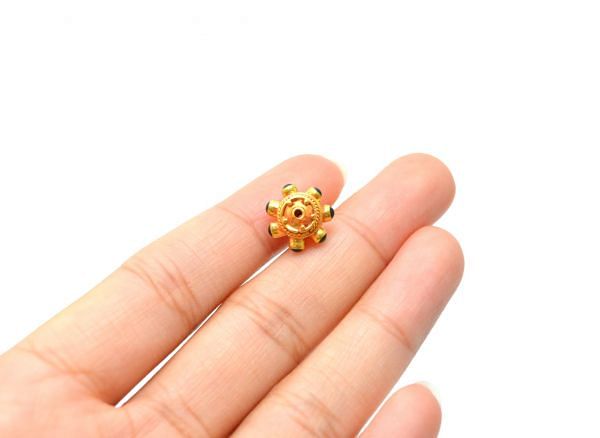 18K Solid Yellow Gold Roundel Shape 11X8 mm Bead With Stone, SGTAN-0588, Sold By 1 Pcs.