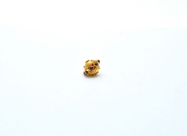 18K Solid Yellow Gold Roundel Shape 10x12 mm Gold Bead With Stone Studded, SGTAN-0589, Sold By 1 Pcs.
