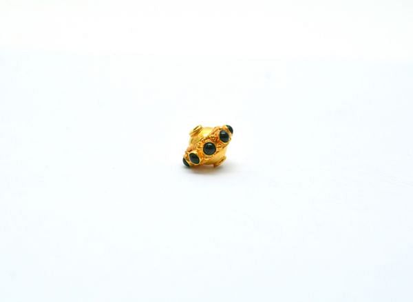 18K Solid Yellow Gold Roundel Shape 8,5X11 mm Bead With Stone, SGTAN-0590, Sold By 1 Pcs.