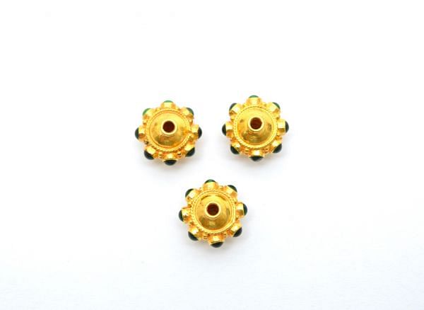 18K Solid Yellow Gold Roundel Shape 8,5X11 mm Bead With Stone, SGTAN-0590, Sold By 1 Pcs.