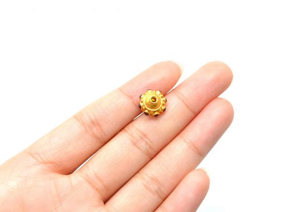 18K Solid Yellow Gold Roundel Shape 10X9 mm Bead With Stone, SGTAN-0591, Sold By 1 Pcs.