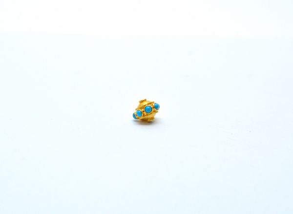 18K Solid Yellow Gold Roundel Shape 7x9,5 mm Bead With Stone, SGTAN-0592, Sold By 1 Pcs.