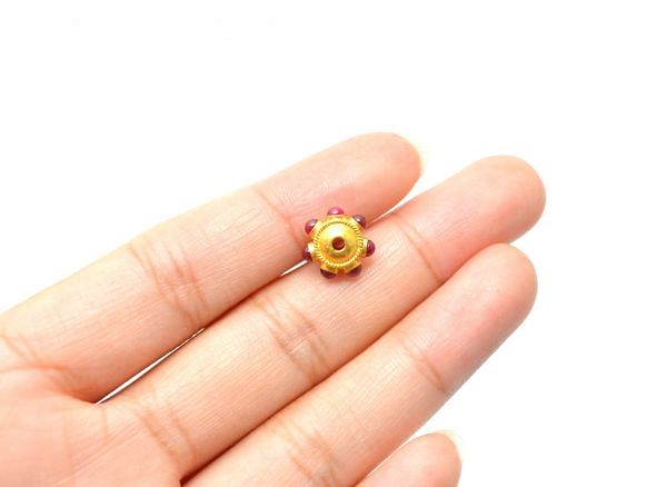 18K Solid Yellow Gold Roundel Shape 7x9,5 mm Bead With Stone, SGTAN-0592, Sold By 1 Pcs.