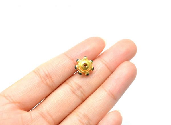 18K Solid Yellow Gold Roundel Shape 11X10,5mm Bead With Stone, SGTAN-0593, Sold By 1 Pcs.
