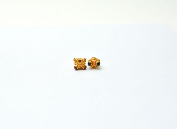 18K Solid Yellow Gold Round Shape 6x9x7mm Bead With Stone, SGTAN-0594, Sold By 1 Pcs.
