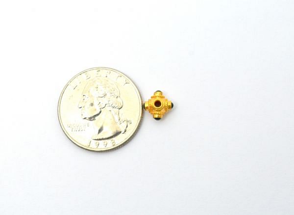 18K Solid Yellow Gold Roundel Shape 6X8X6 mm Bead With Stone, SGTAN-0595, Sold By 1 Pcs.
