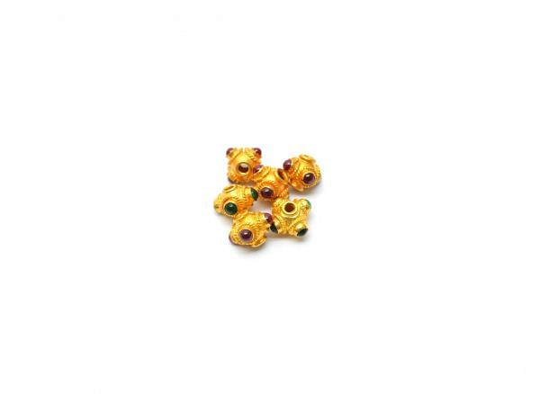 18K Solid Yellow Gold Roundel Shape 6X8X6 mm Bead With Stone, SGTAN-0595, Sold By 1 Pcs.